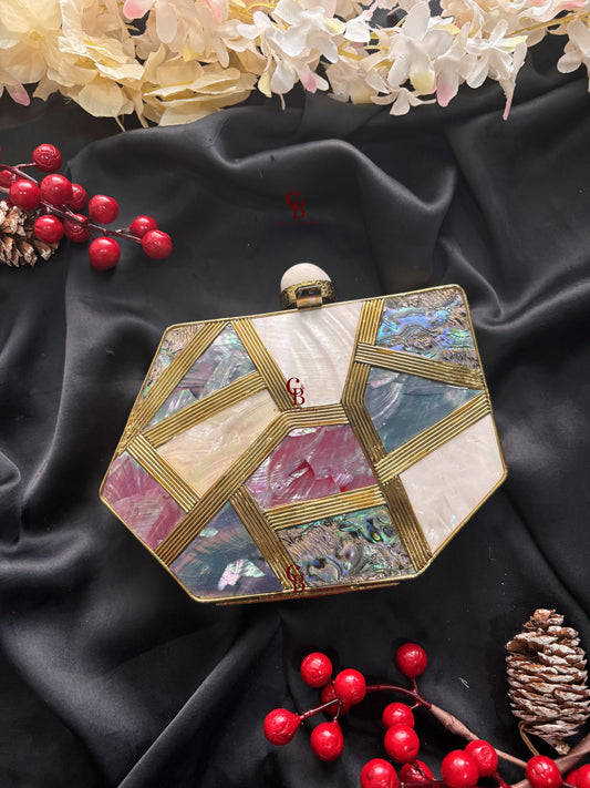 Pink Blue Mother of Pearl Rectangle - MOP clutch