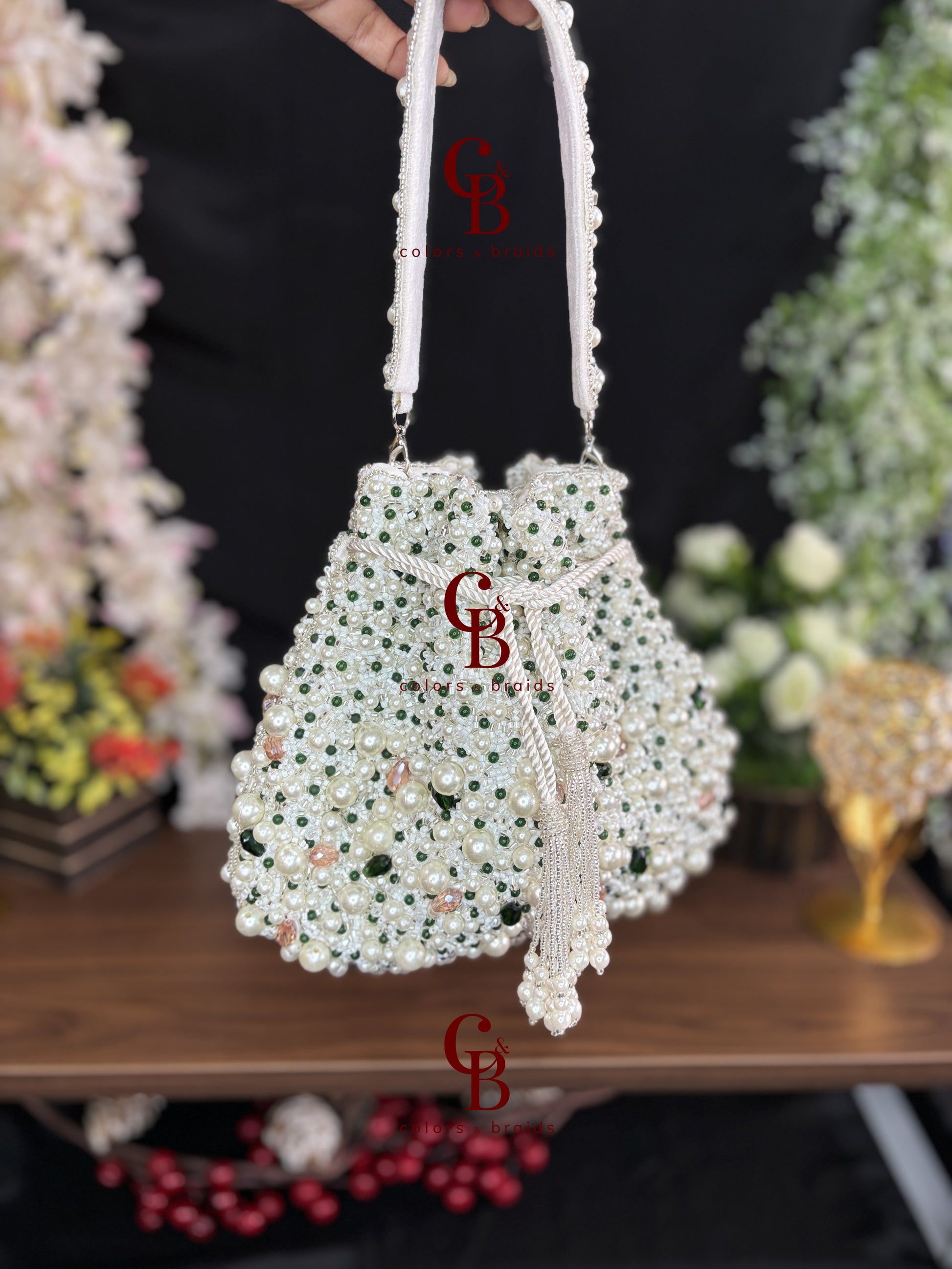 Elegant pearl potli bag for weddings and festive wear