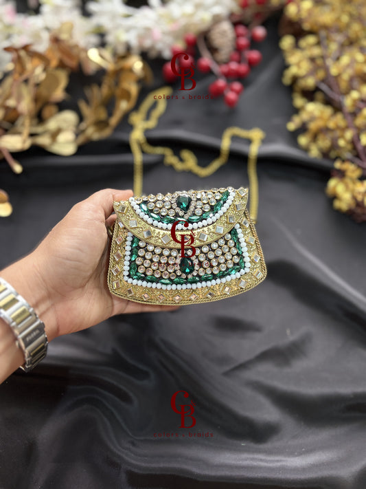Shehzadi Emerald Kundan Metal Clutch
