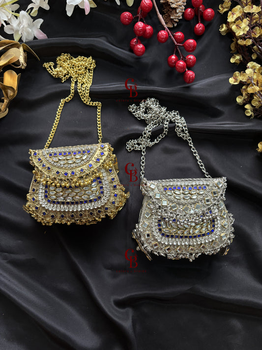 Ghungroo Kundan Clutch with Blue Stones (With Ghungroo Sound)