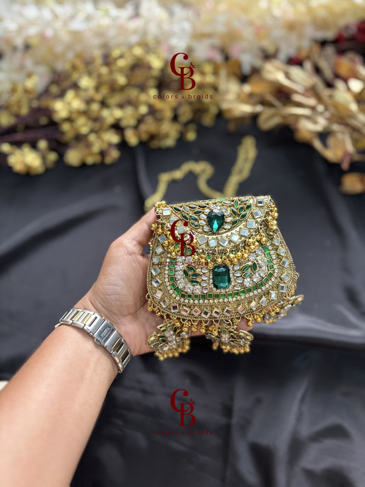 Nazakat Ghungroo Kundan Clutch - Gold