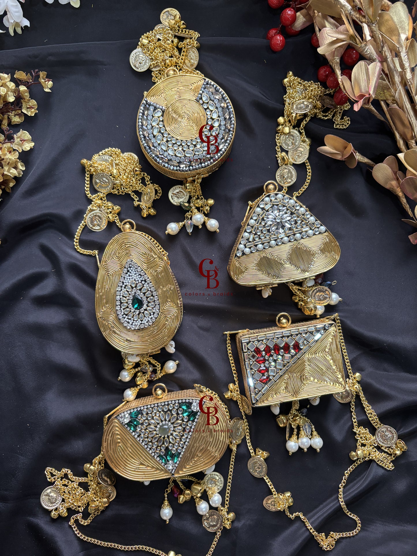 Kundan Coin Charm Clutch
