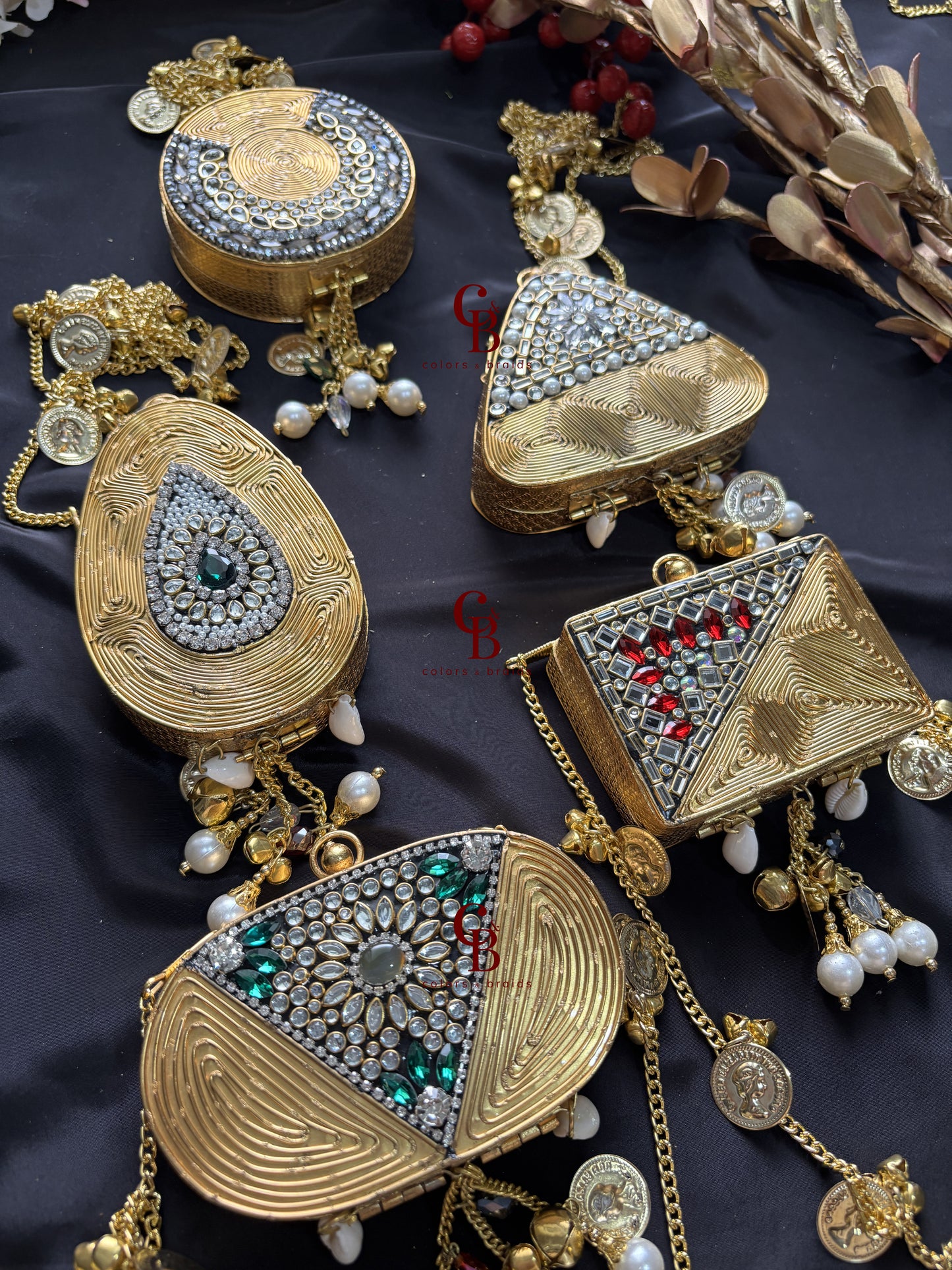 Kundan Coin Charm Clutch