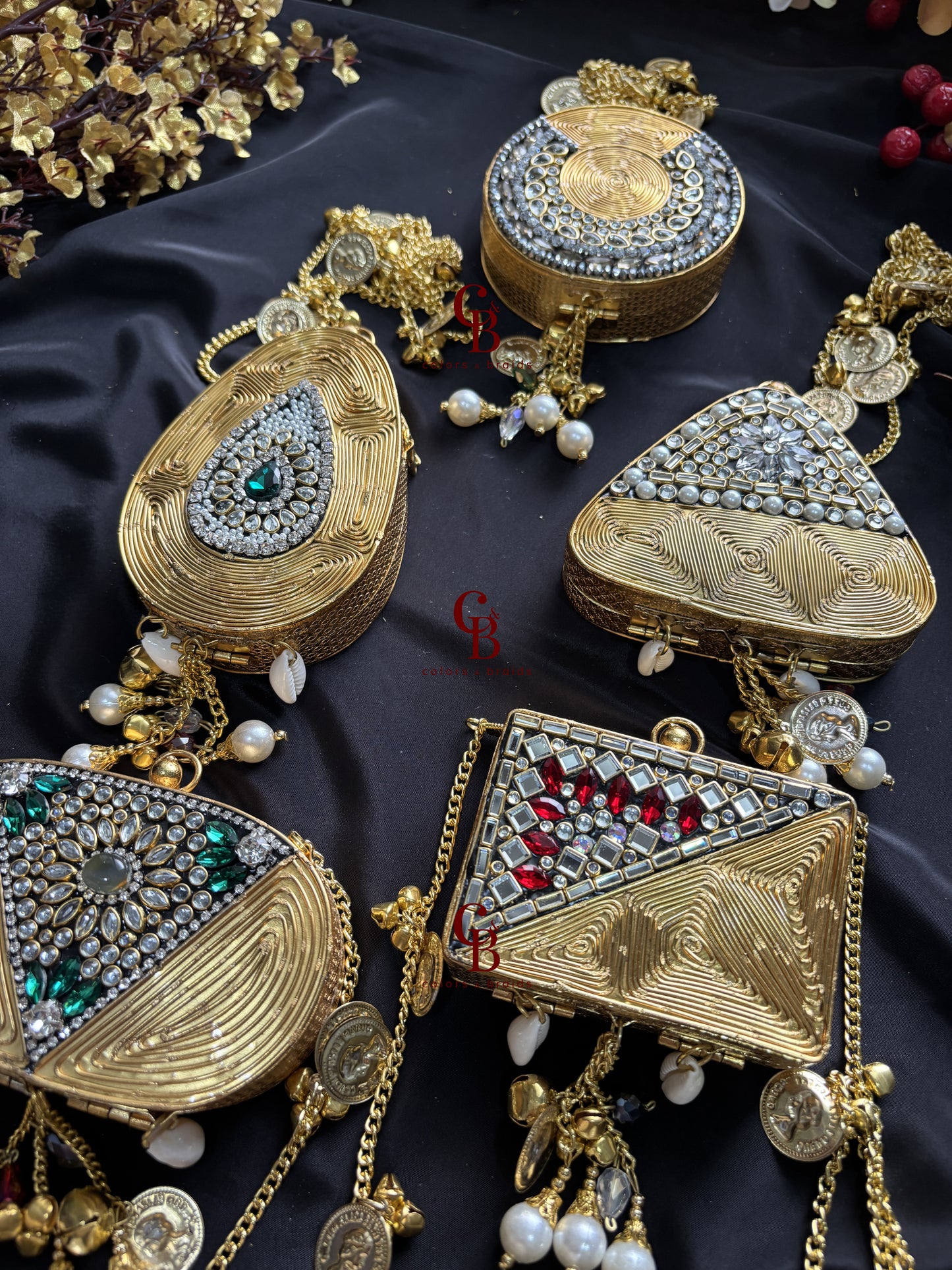 Kundan Coin Charm Clutch