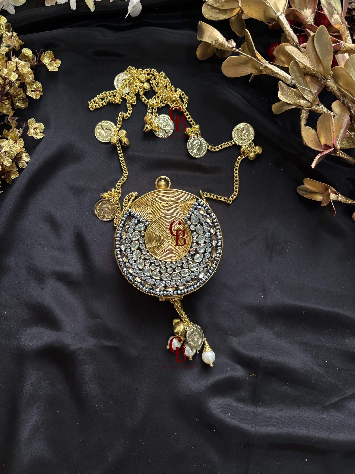 Kundan Coin Charm Clutch
