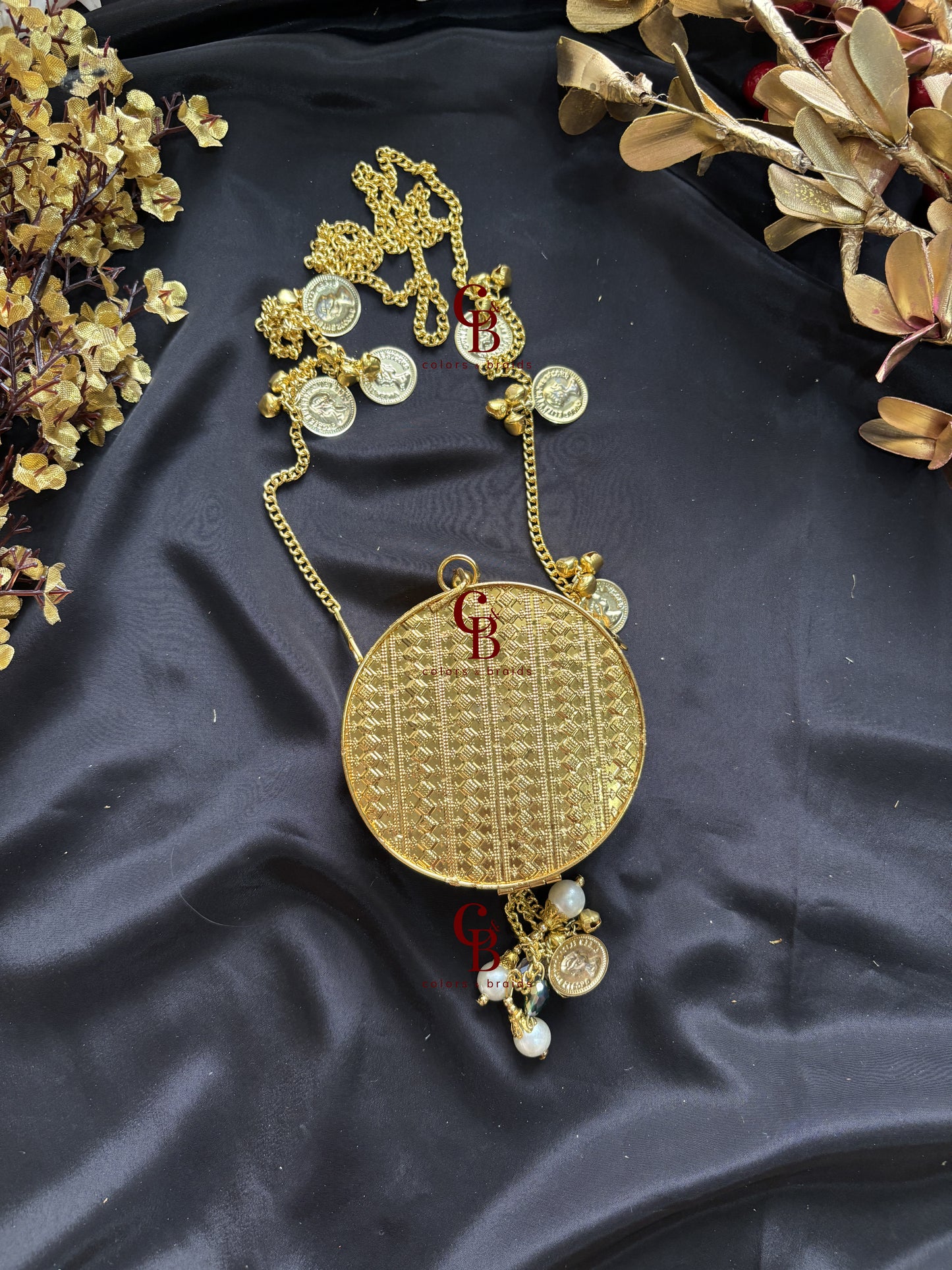 Kundan Coin Charm Clutch