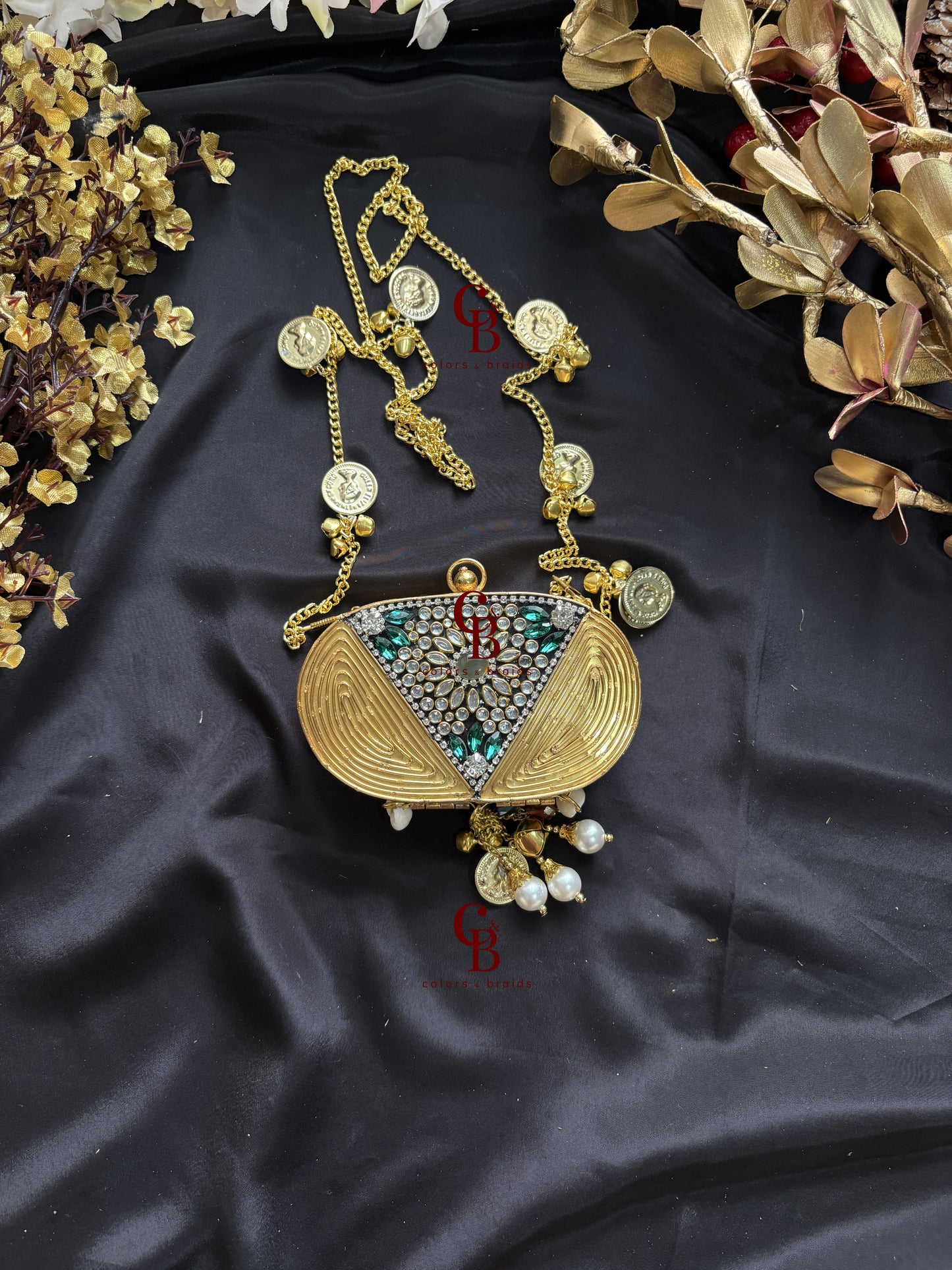 Kundan Coin Charm Clutch