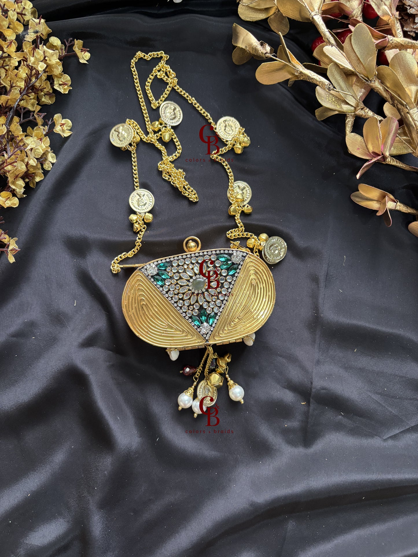 Kundan Coin Charm Clutch