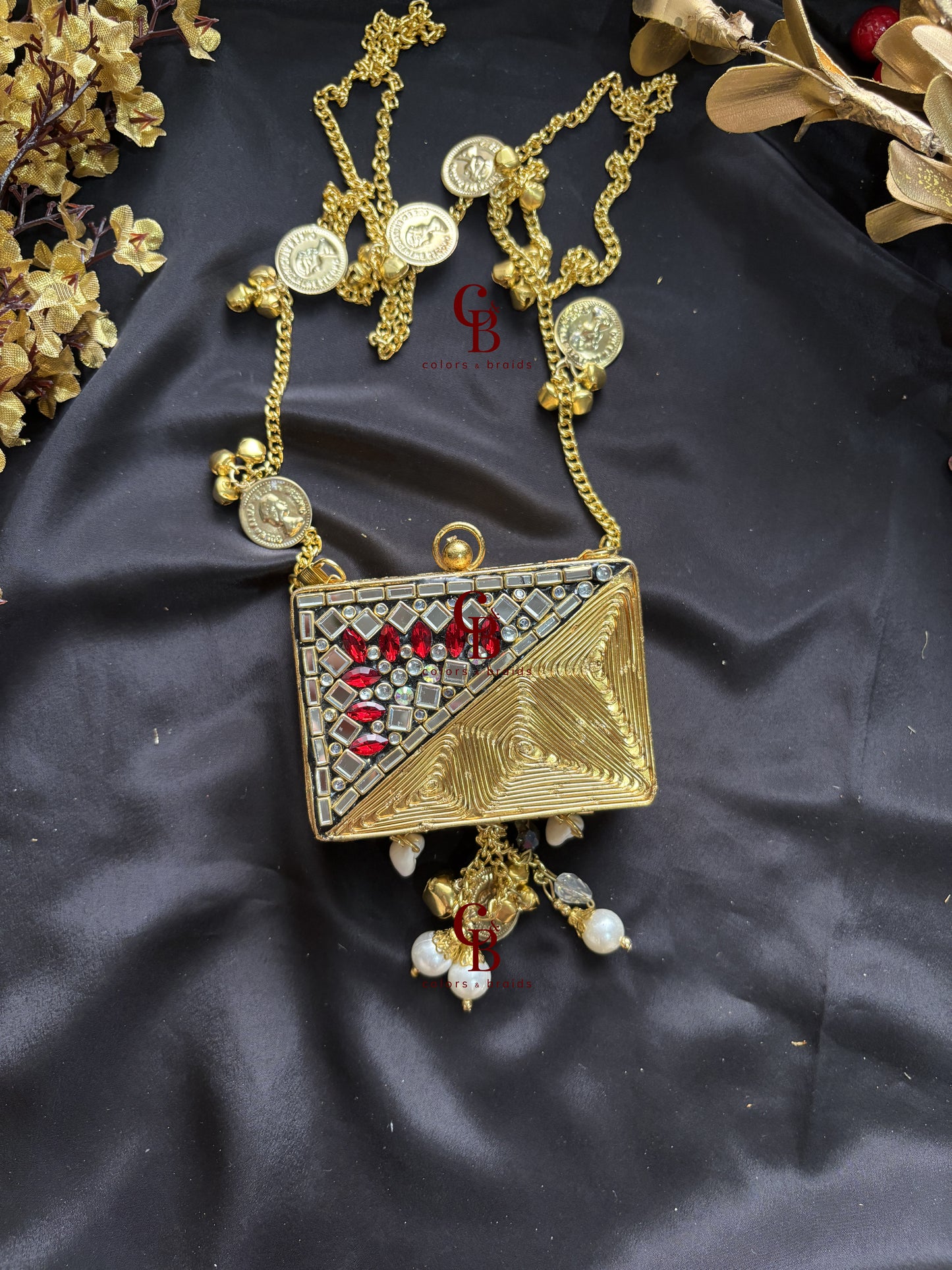 Kundan Coin Charm Clutch