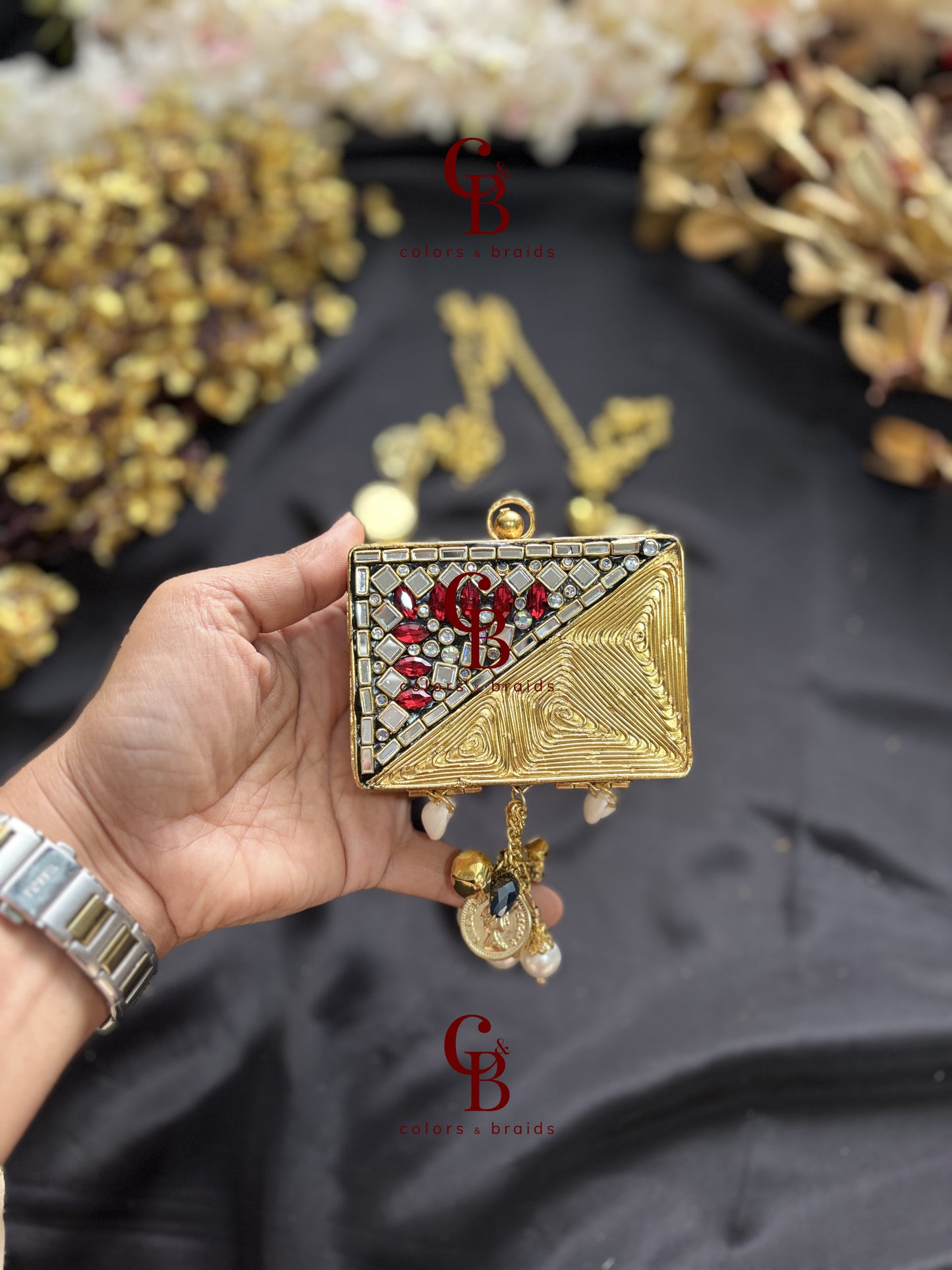 Kundan Coin Charm Clutch