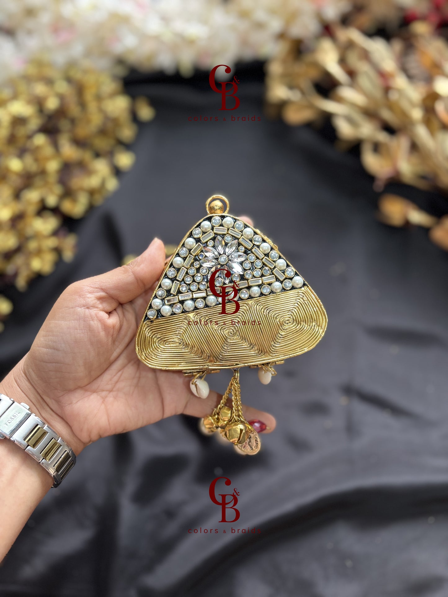 Kundan Coin Charm Clutch