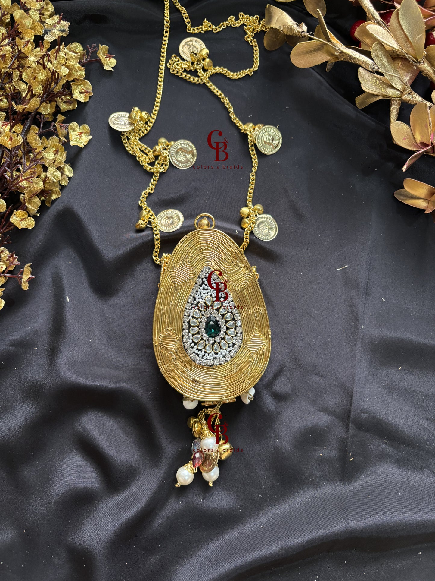 Kundan Coin Charm Clutch