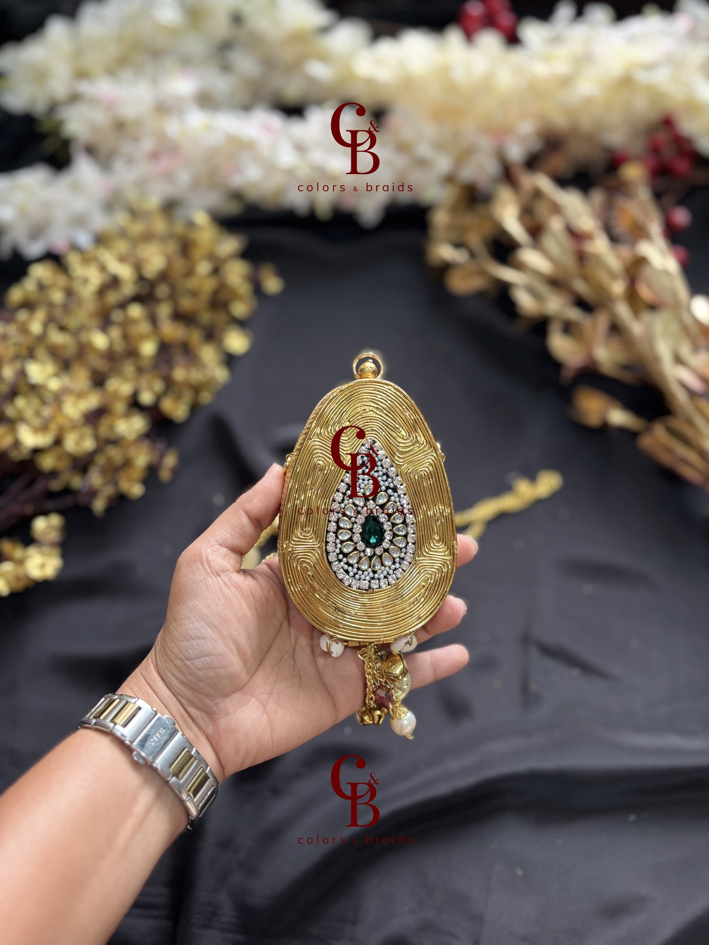 Kundan Coin Charm Clutch