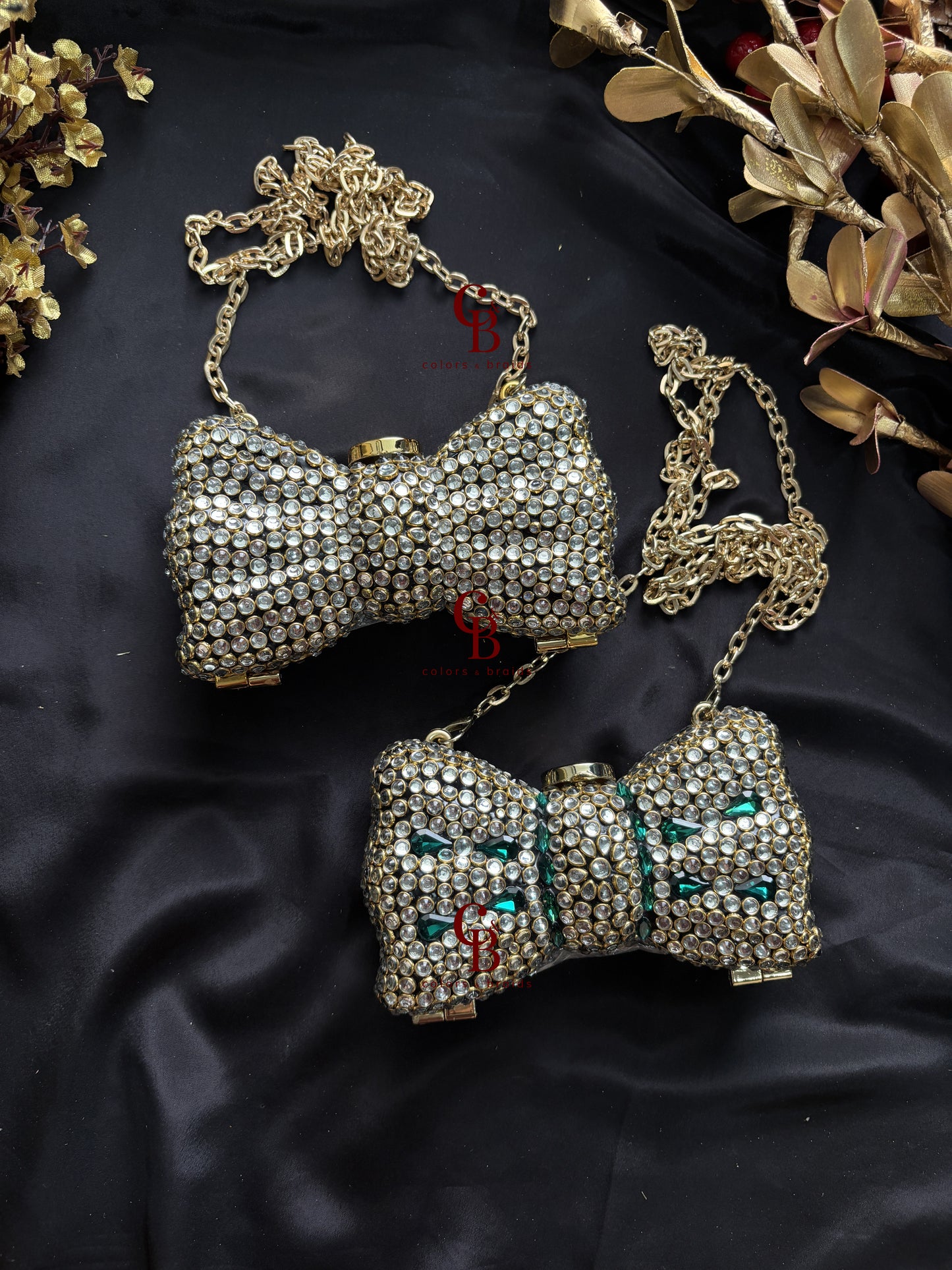Kundan Bow Crystal Clutch