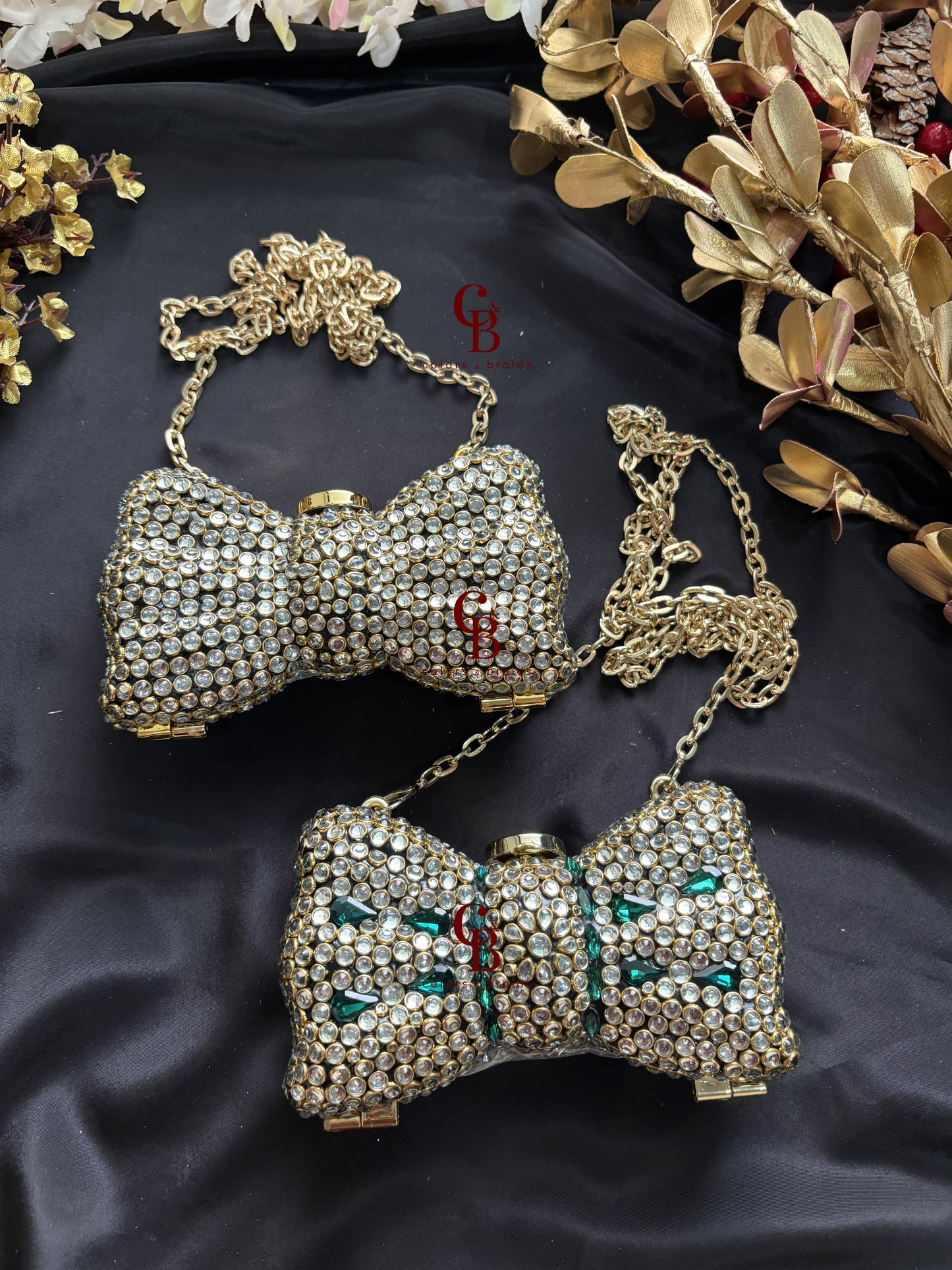 Kundan Bow Crystal Clutch