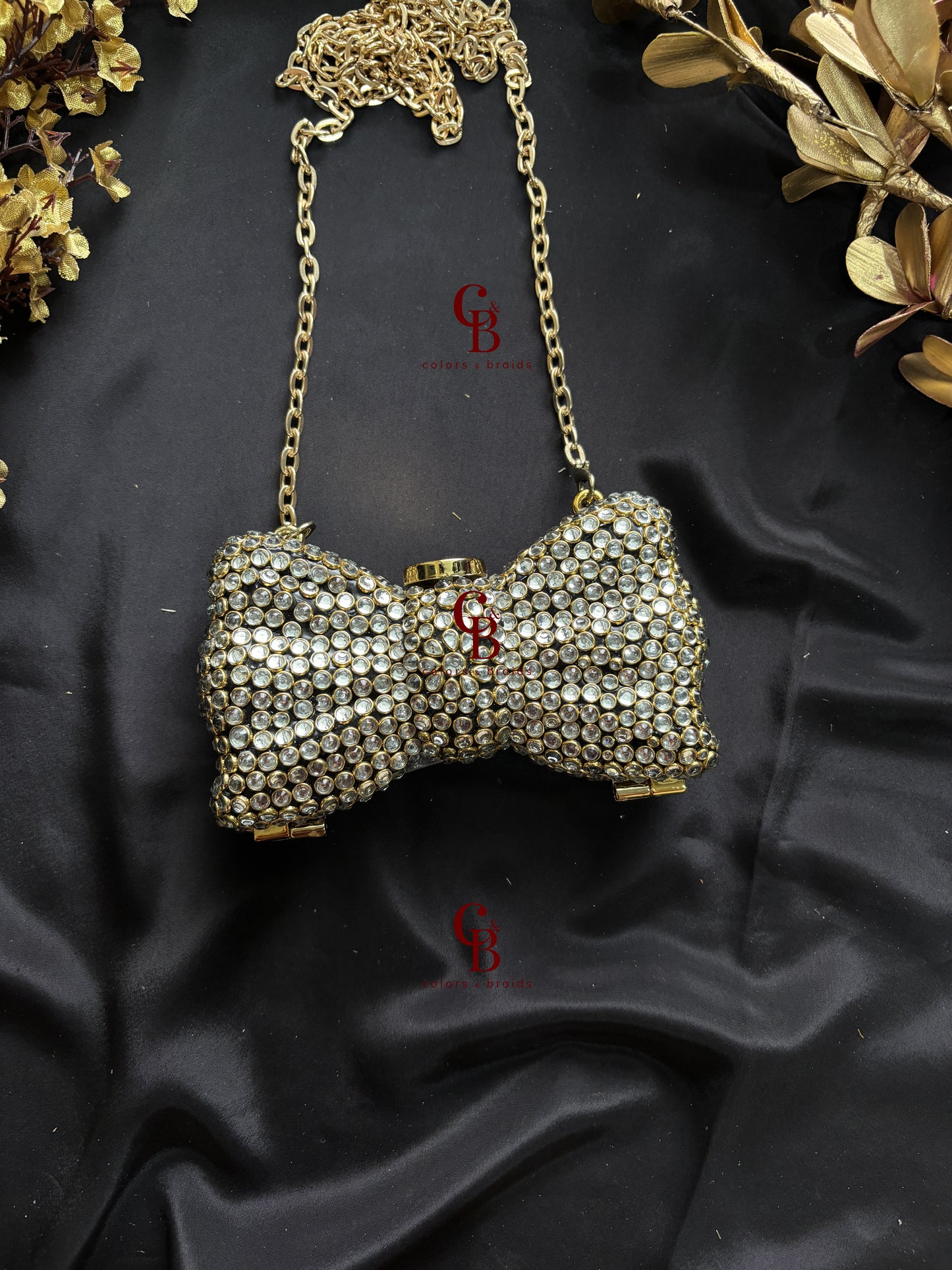 Kundan Bow Crystal Clutch