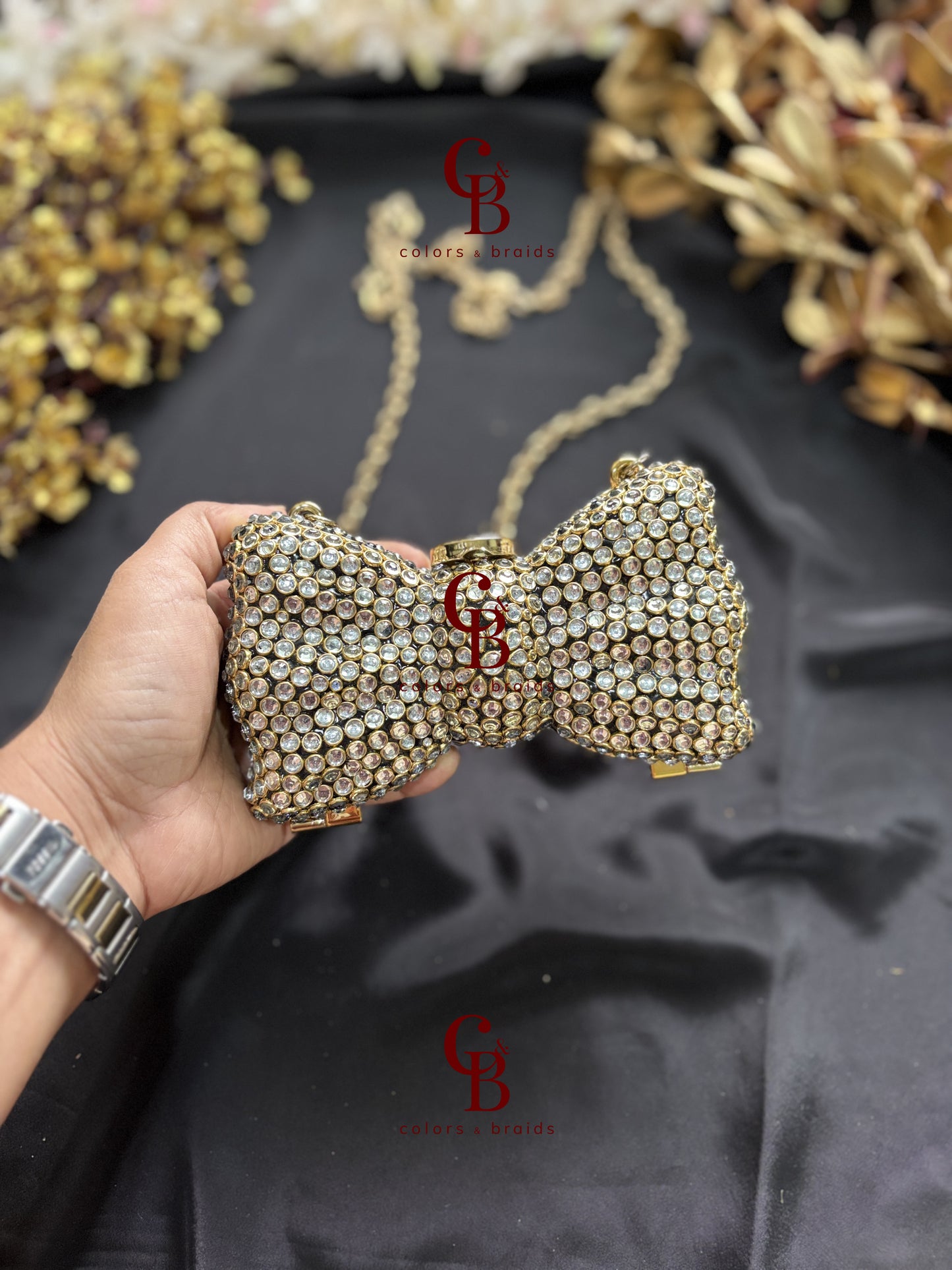 Kundan Bow Crystal Clutch