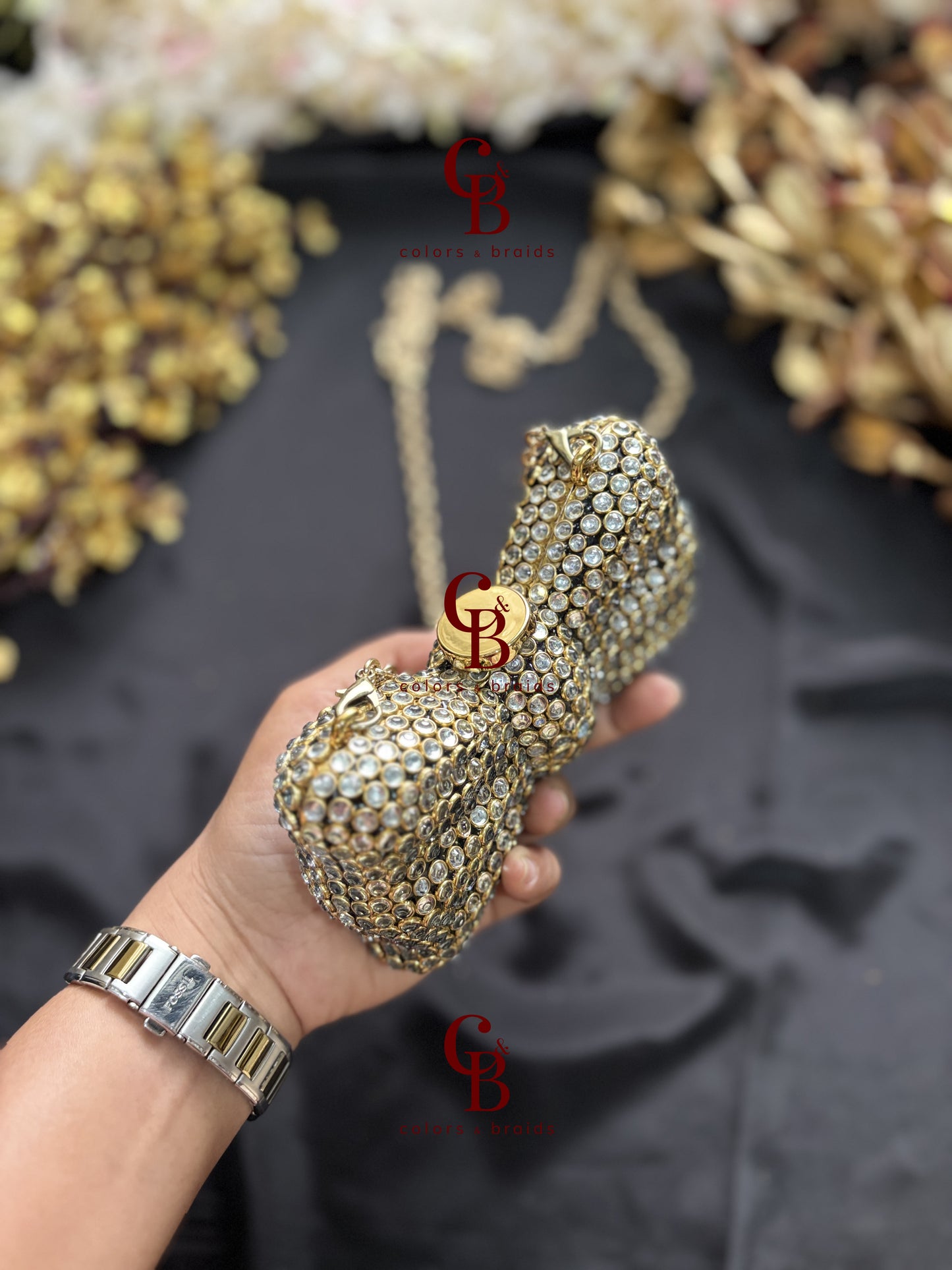 Kundan Bow Crystal Clutch