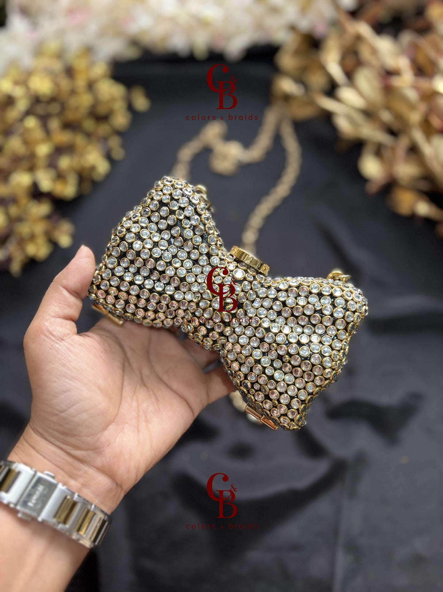 Kundan Bow Crystal Clutch