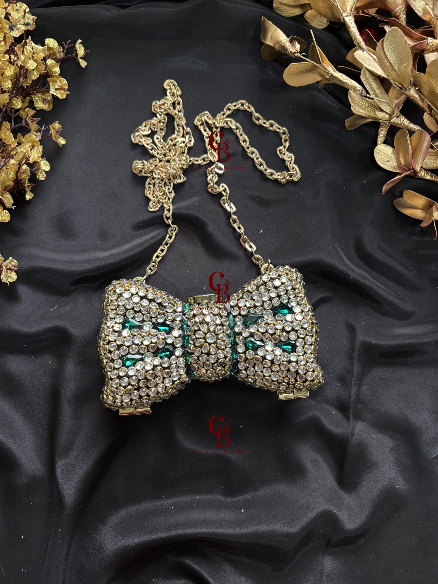 Kundan Bow Crystal Clutch