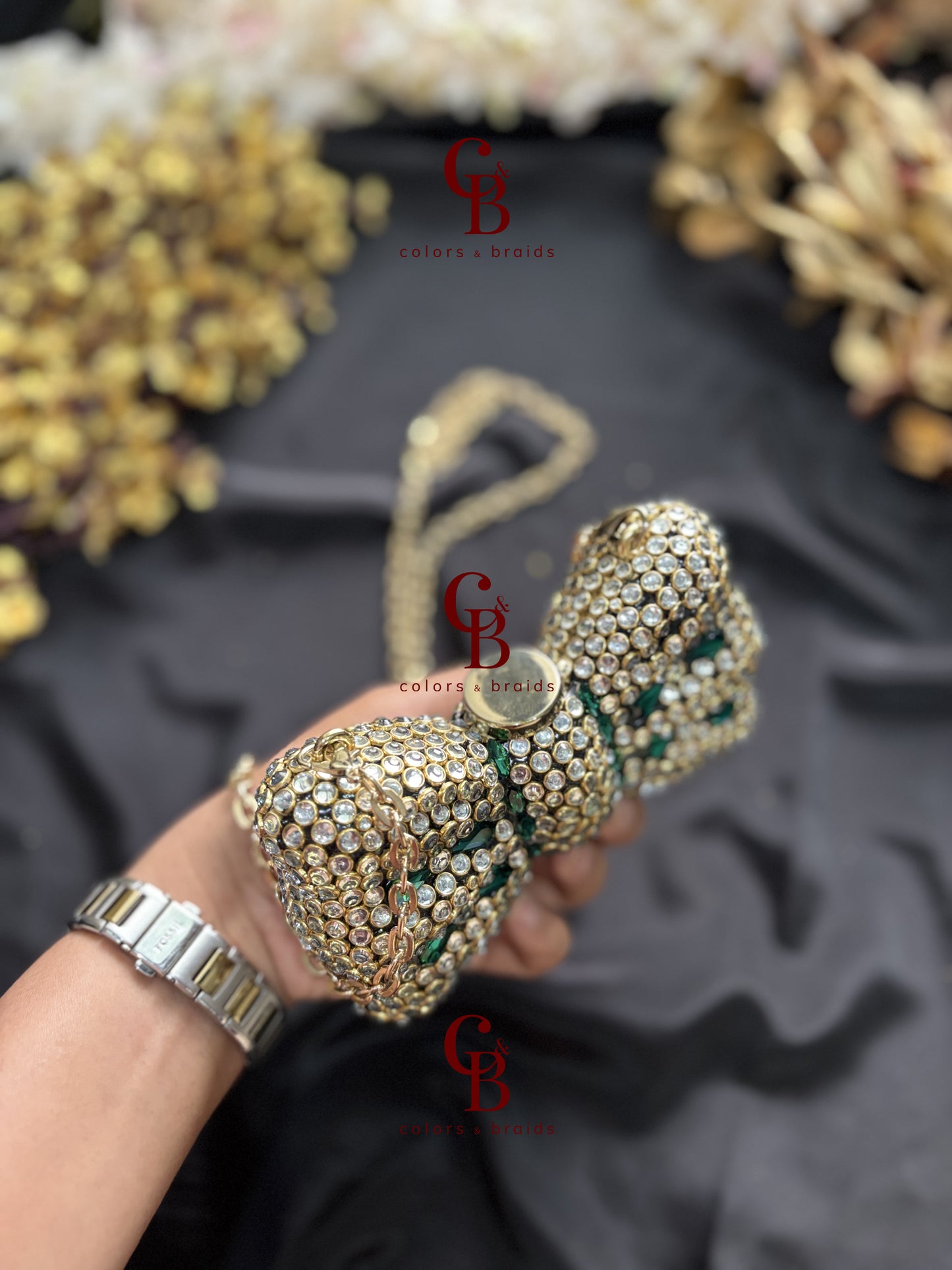 Kundan Bow Crystal Clutch