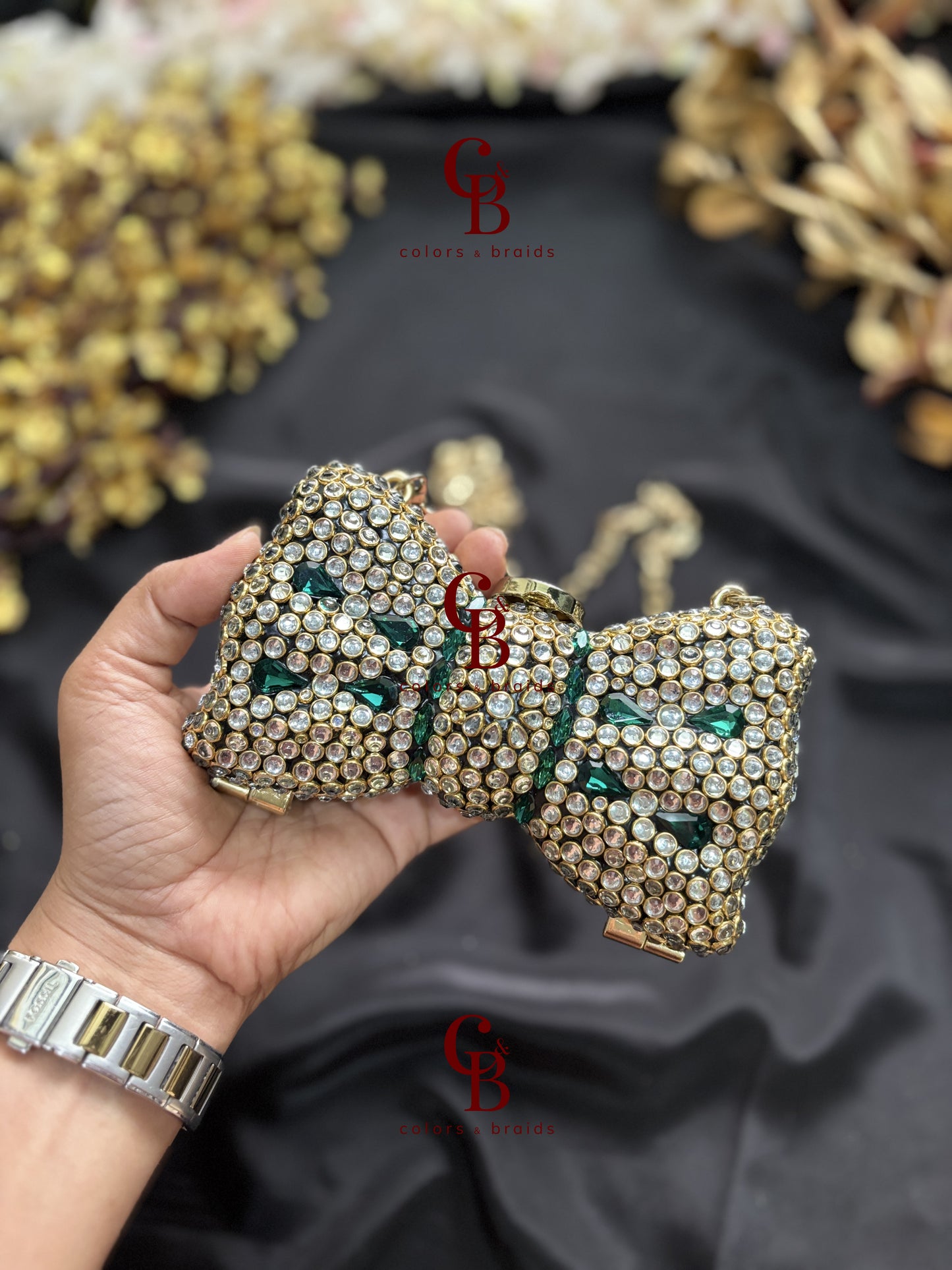 Kundan Bow Crystal Clutch