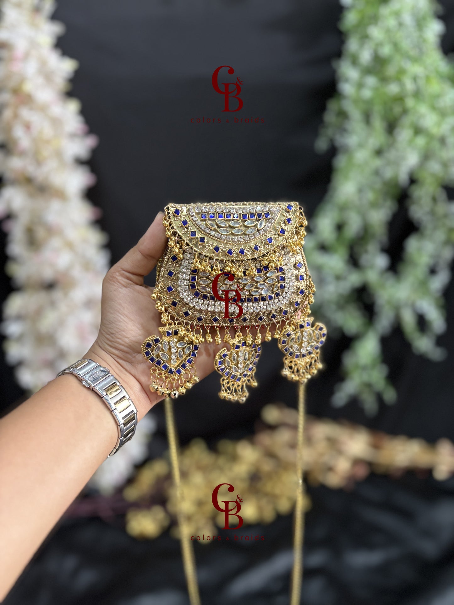 Ghungroo Kundan Clutch with Blue Stones (With Ghungroo Sound)