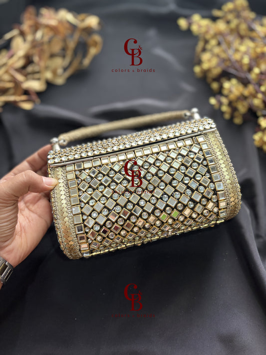 Rajgharana Emerald Brass Kundan Clutch - Rectangle Shape