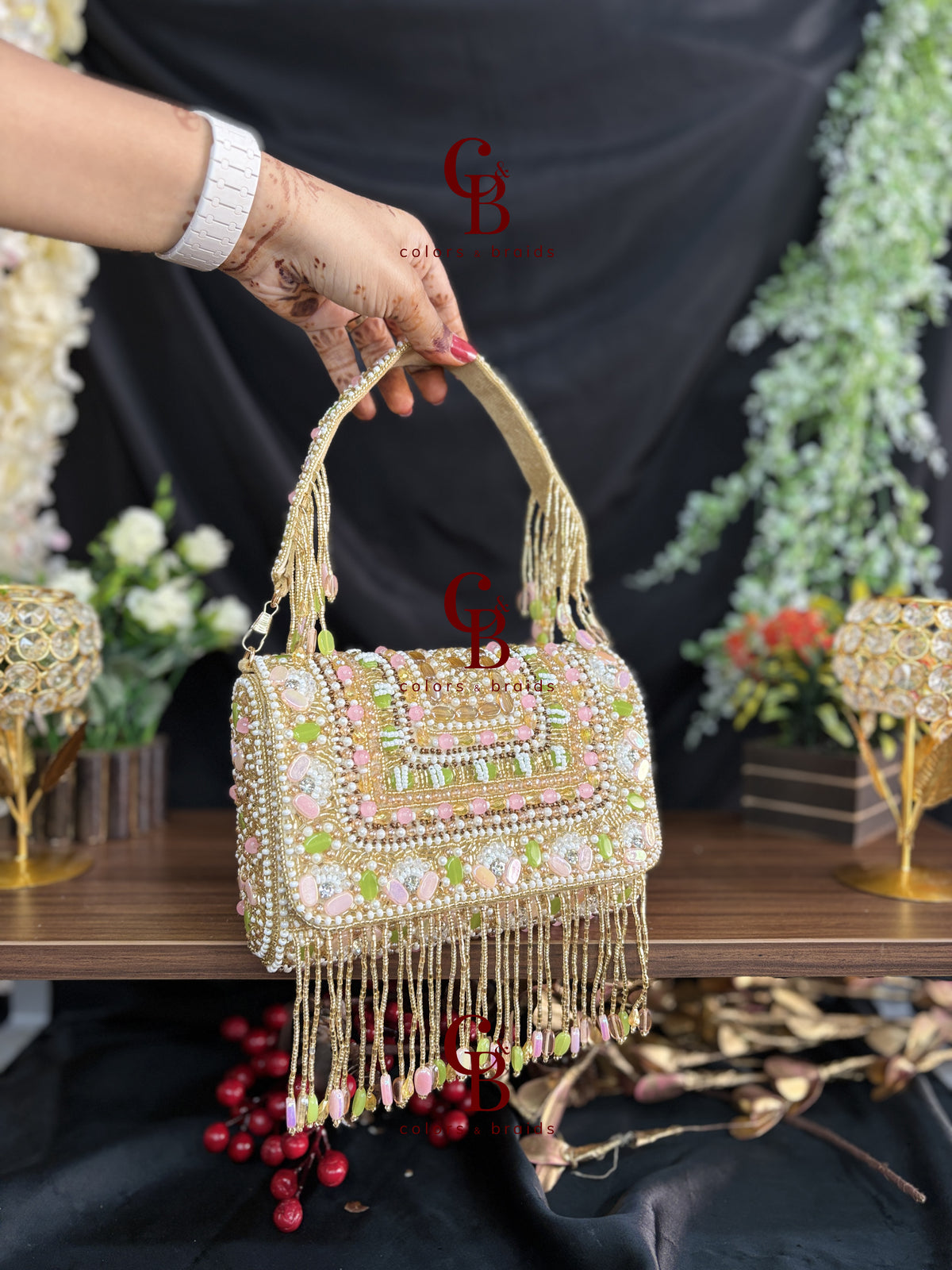 Jashn Pastel Stones Flap Clutch