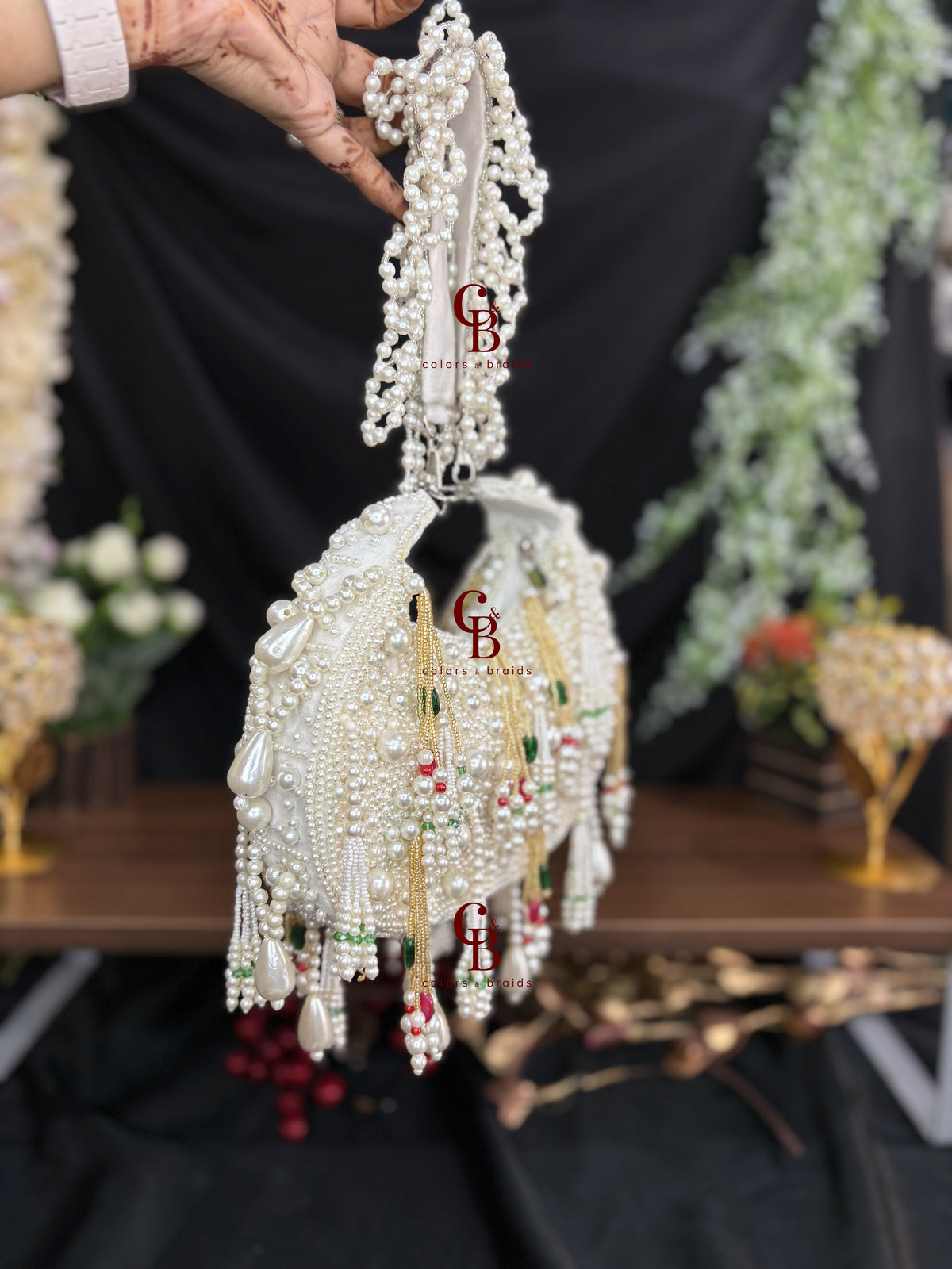 Nazia Pearl & Emerald Potli Bag