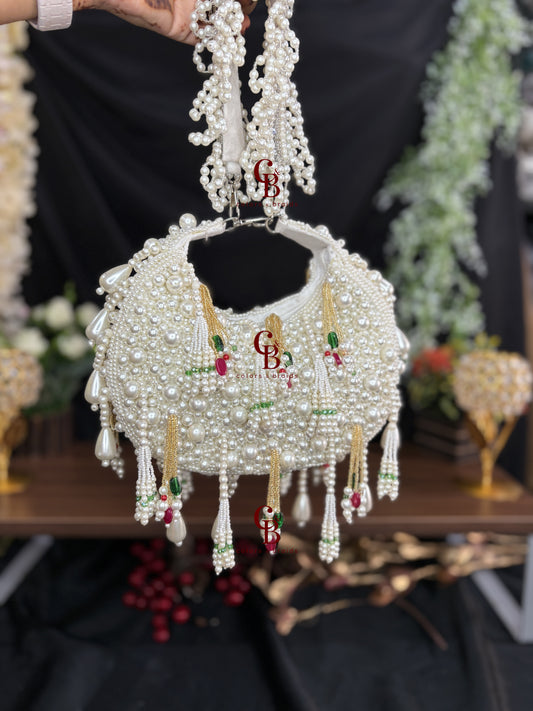 Nazia Pearl & Emerald Potli Bag