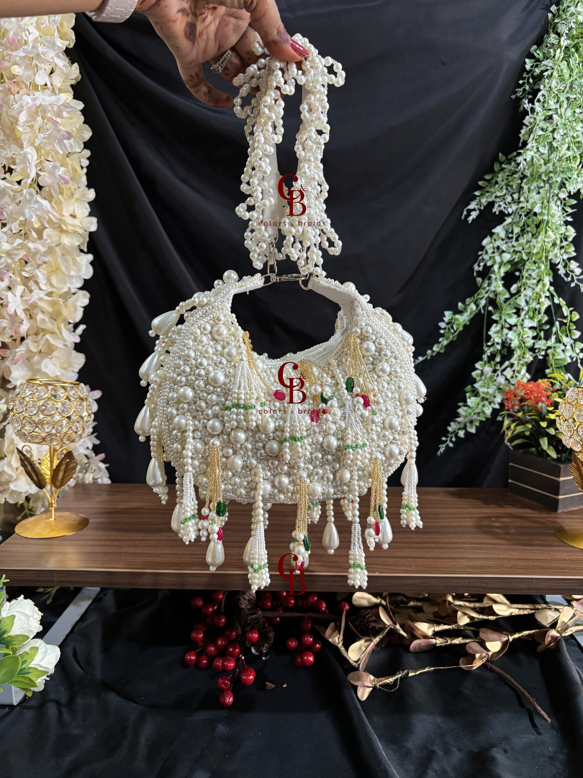 Nazia Pearl & Emerald Potli Bag