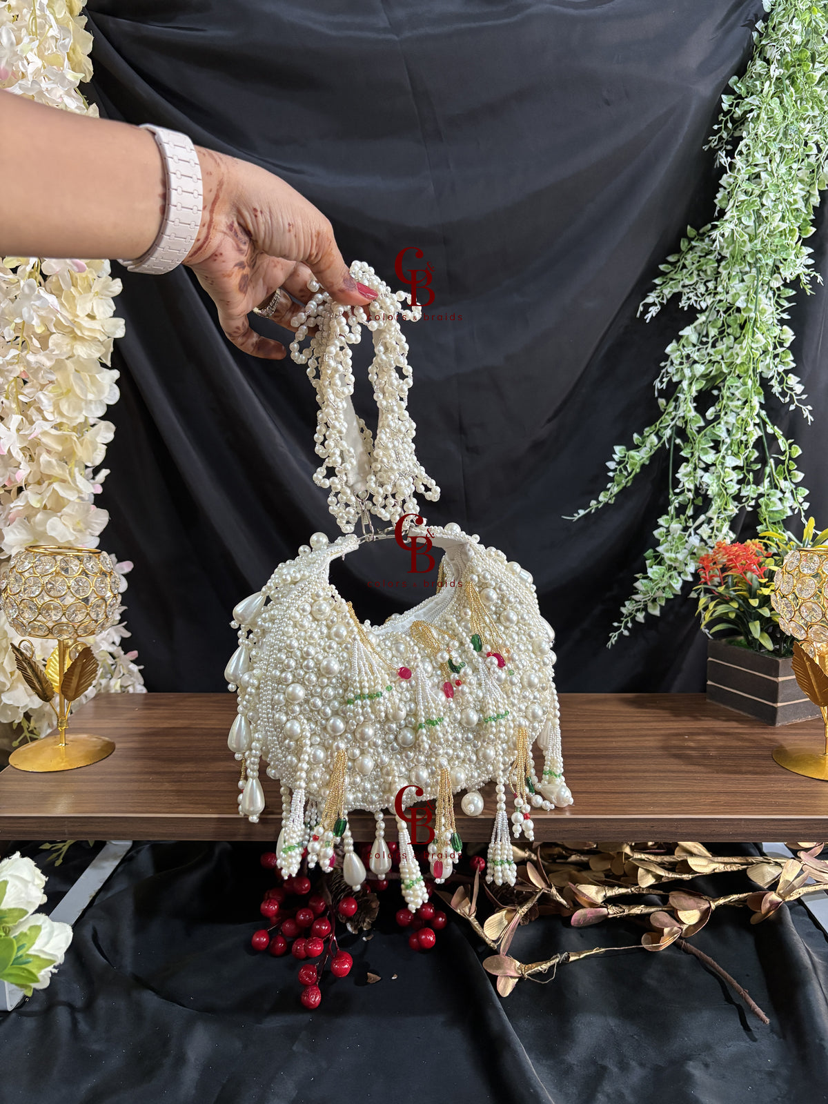 Nazia Pearl & Emerald Potli Bag