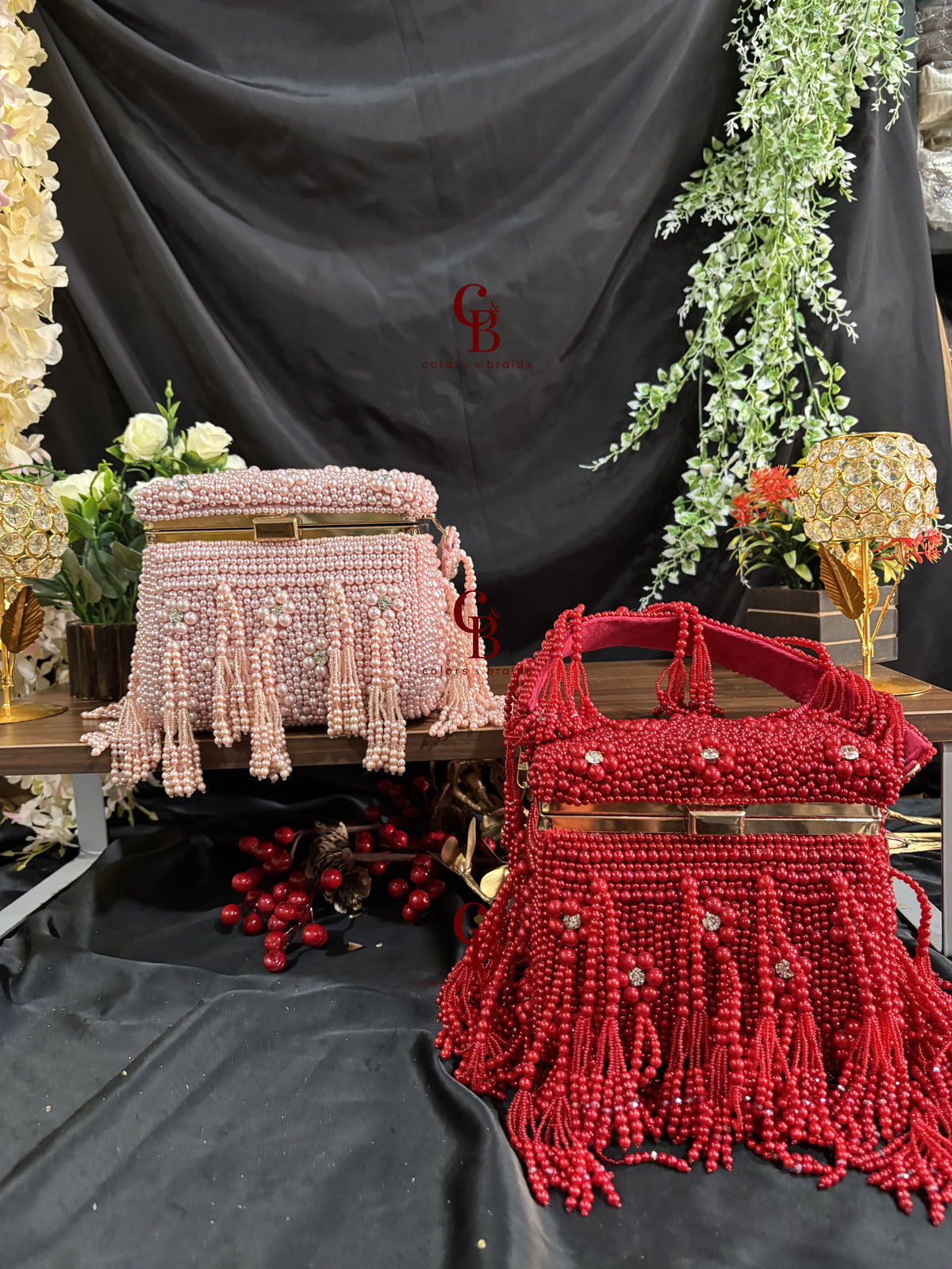 Pearl Cube Clutch - Red and Pink