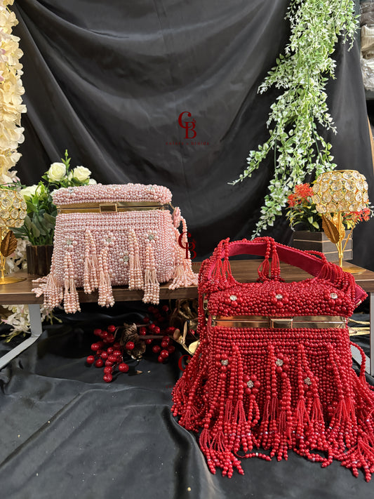 Pearl Cube Clutch - Red and Pink