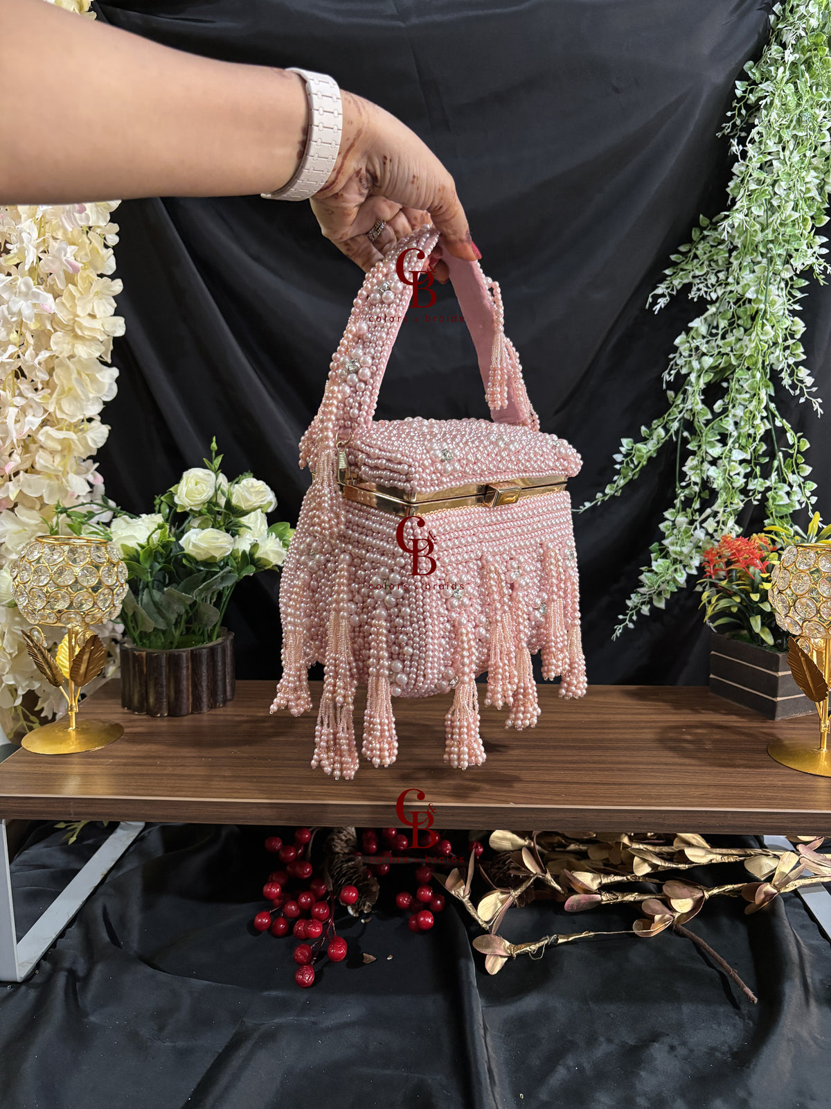 Pearl Cube Clutch - Red and Pink