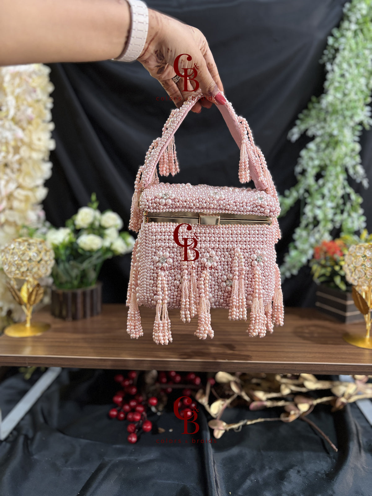 Pearl Cube Clutch - Red and Pink
