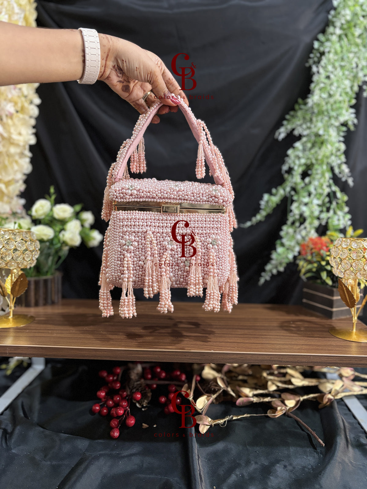 Pearl Cube Clutch - Red and Pink