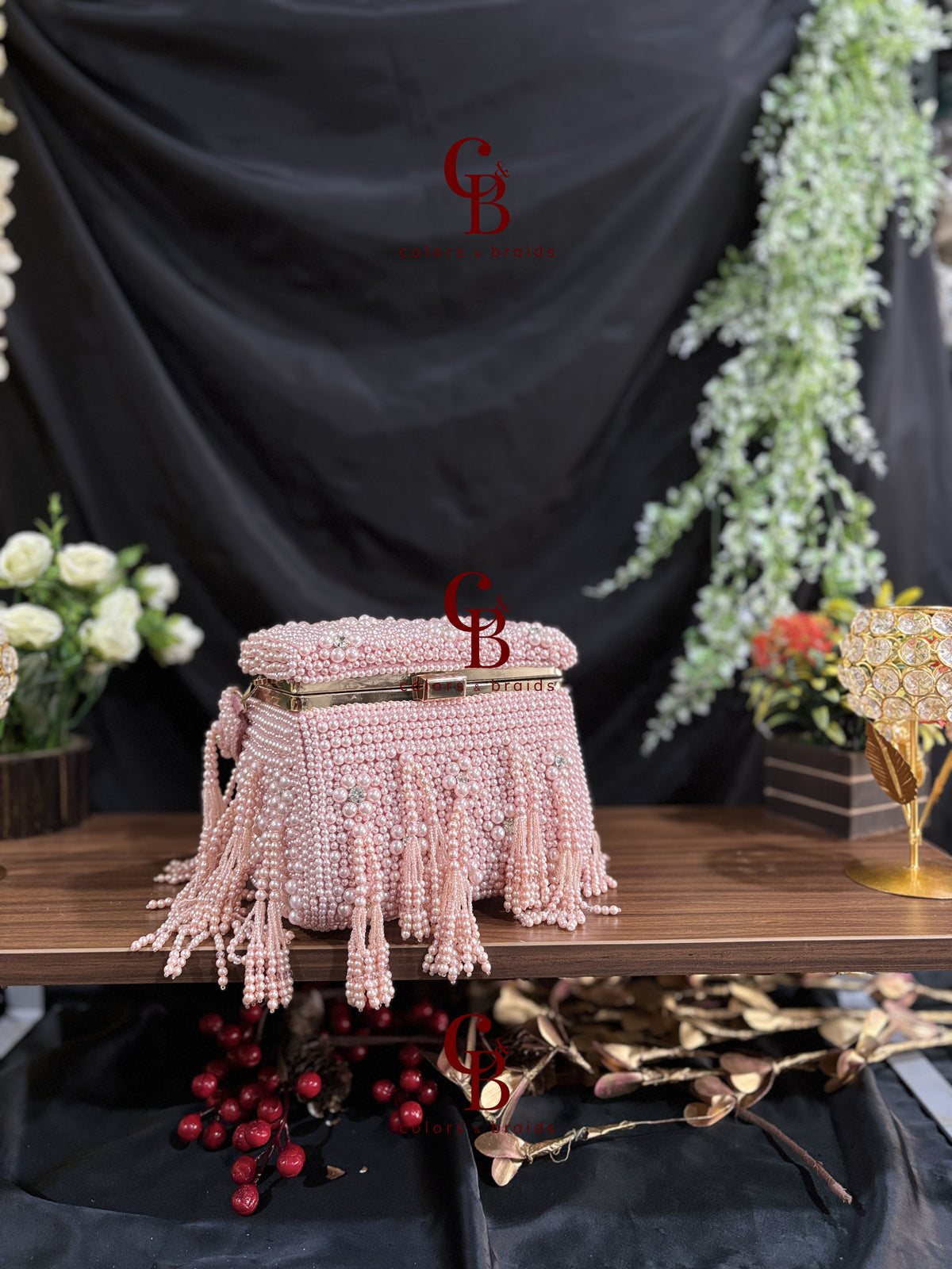 Pearl Cube Clutch - Red and Pink