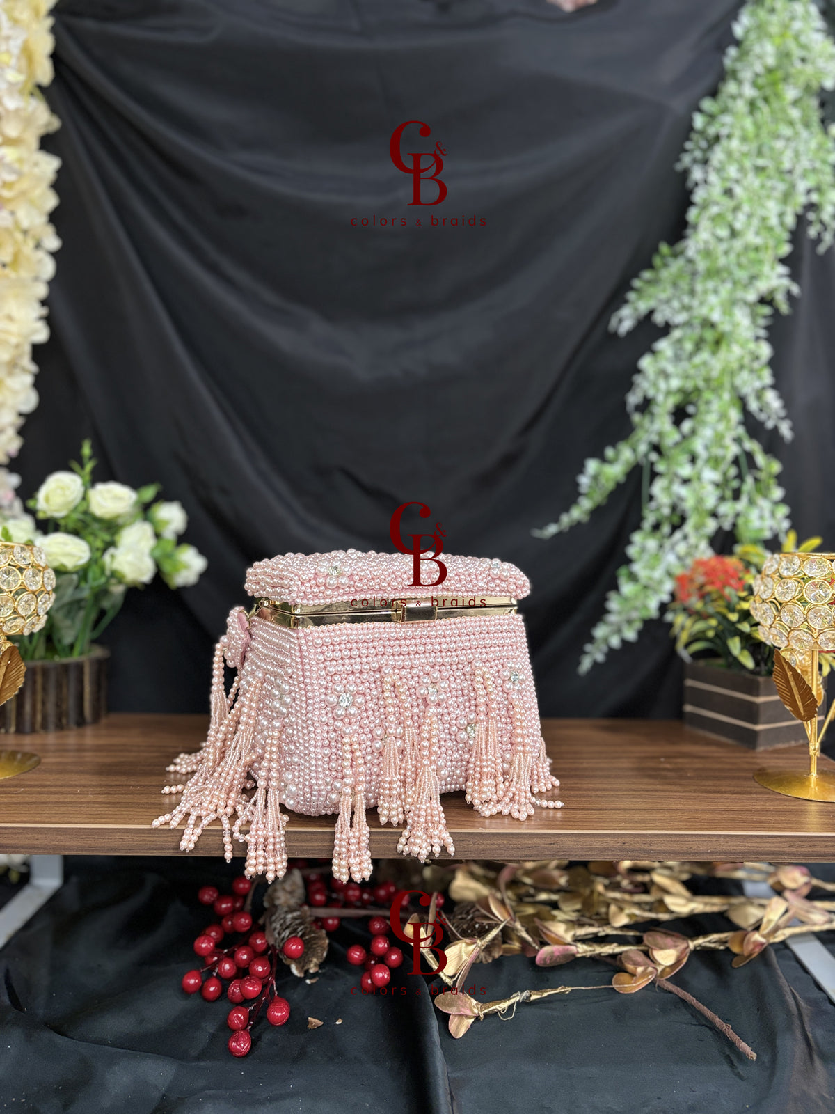 Pearl Cube Clutch - Red and Pink