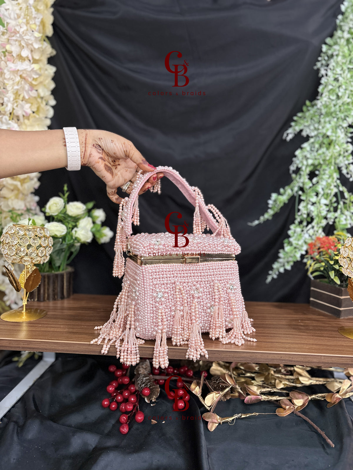 Pearl Cube Clutch - Red and Pink
