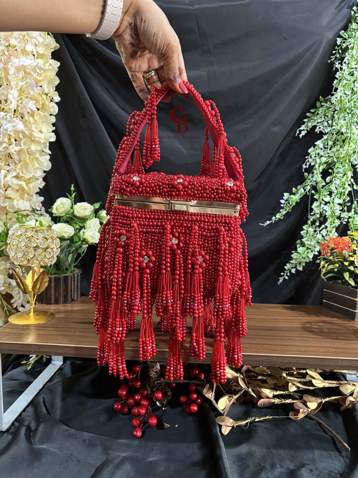 Pearl Cube Clutch - Red and Pink