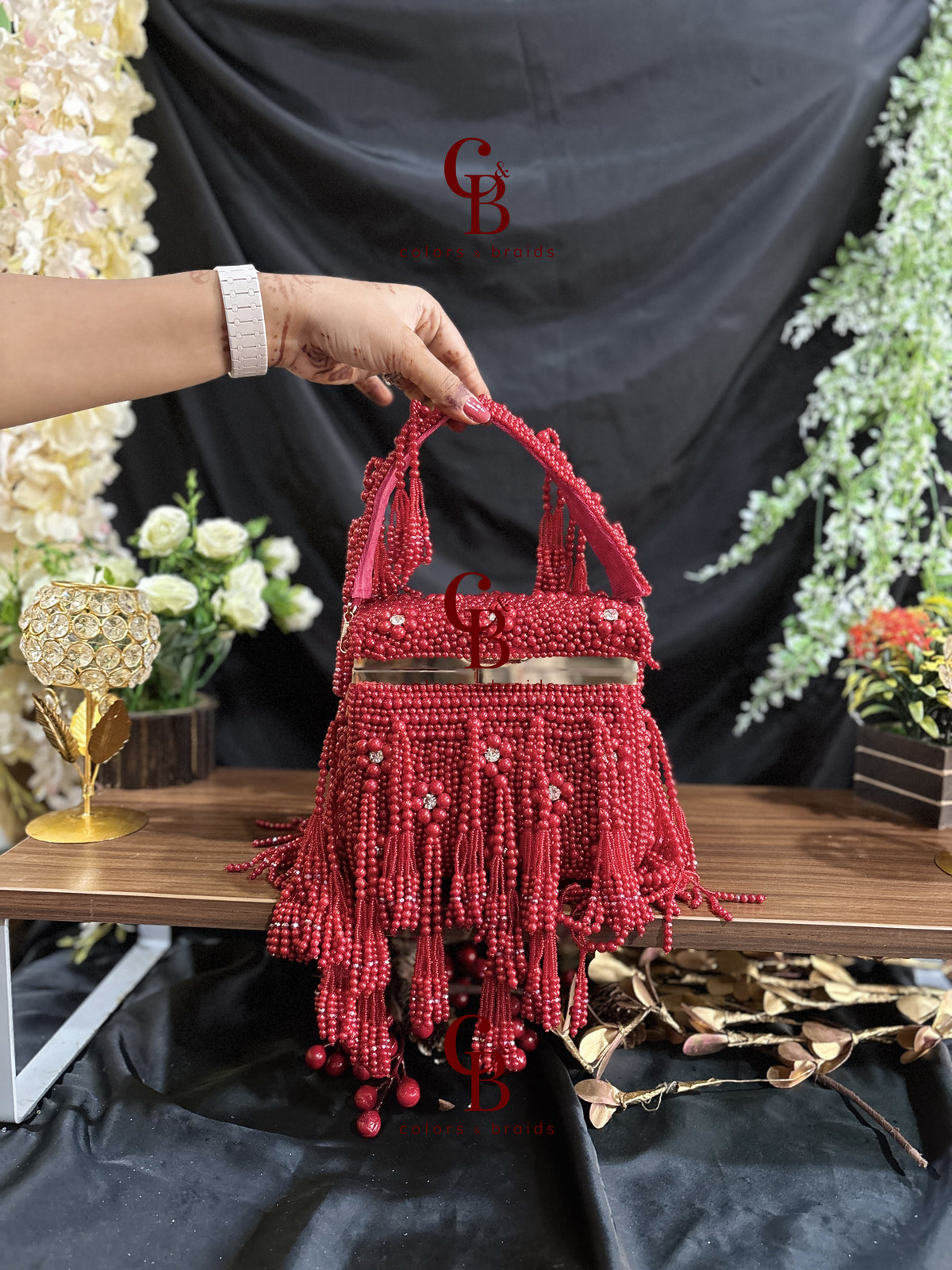 Pearl Cube Clutch - Red and Pink