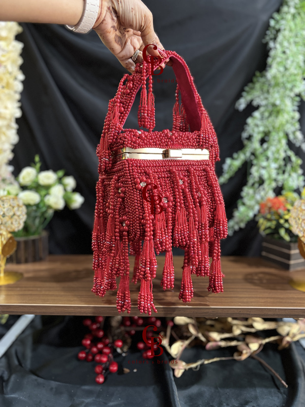Pearl Cube Clutch - Red and Pink