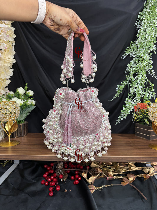 Gulnaaz Pearl Potli in Pink Cut Dana
