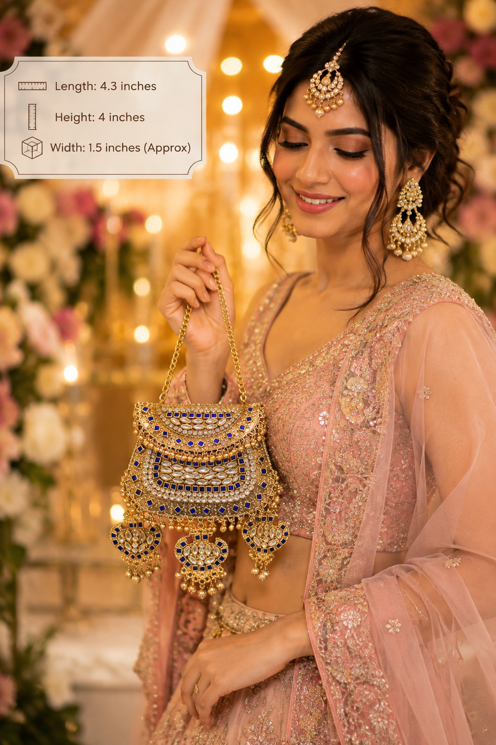 Ghungroo Kundan Clutch with Blue Stones (With Ghungroo Sound)