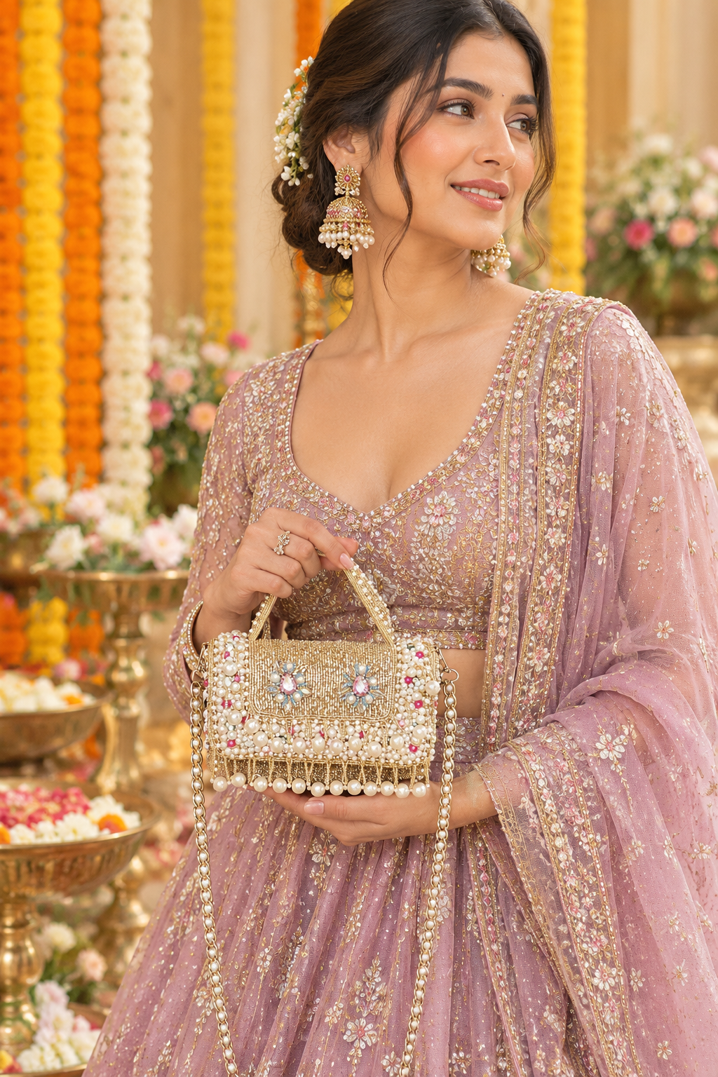 Gulnaaz Flap in Pink and Gold CutDana