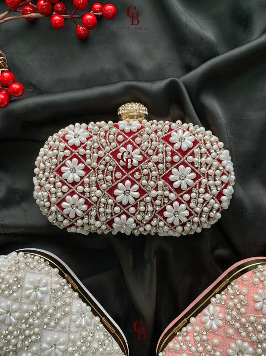 Oval Pearl + Crystals clutch