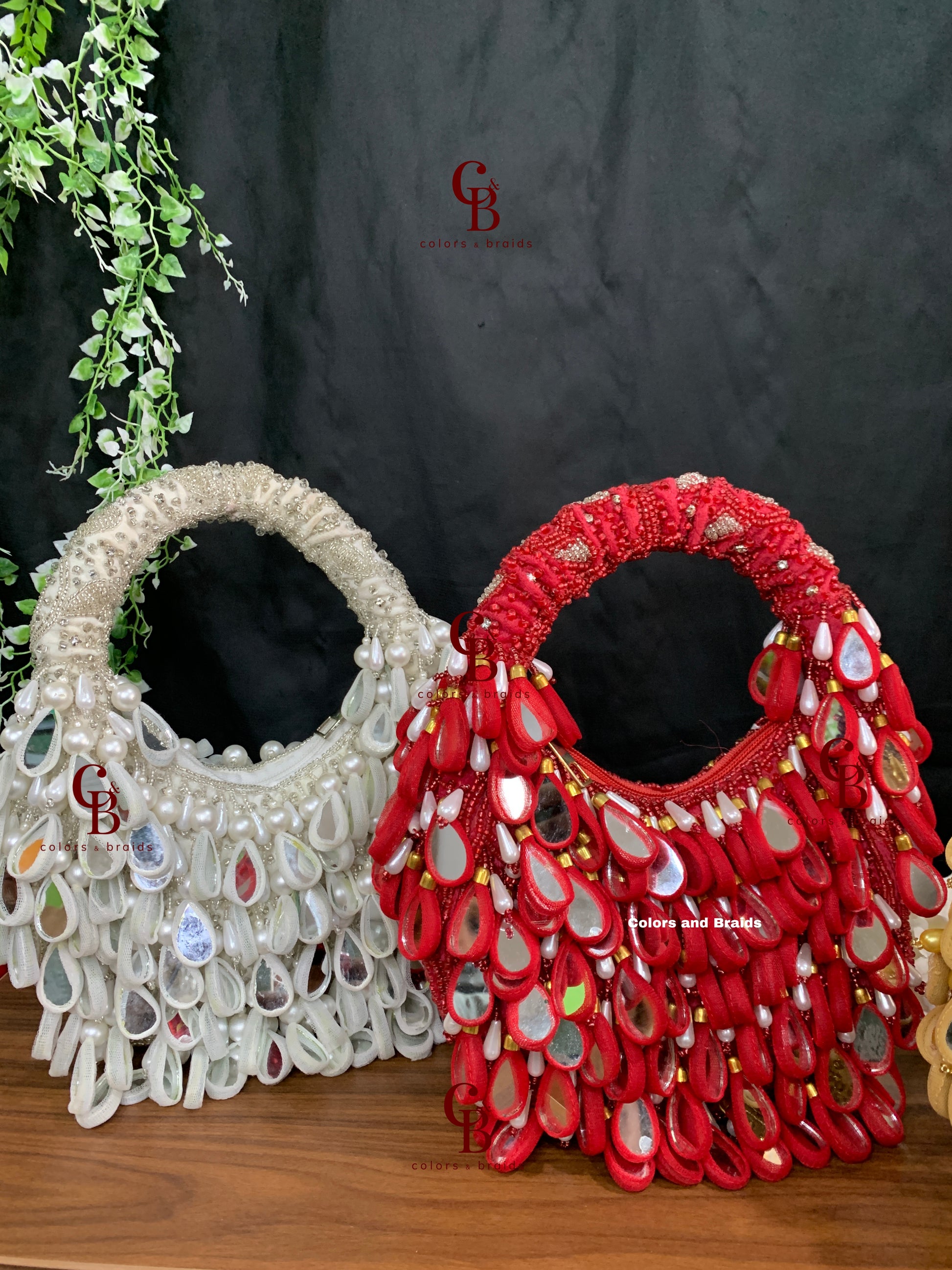 Zoe Mirror _ Gold, Red, Pink and Red Potli