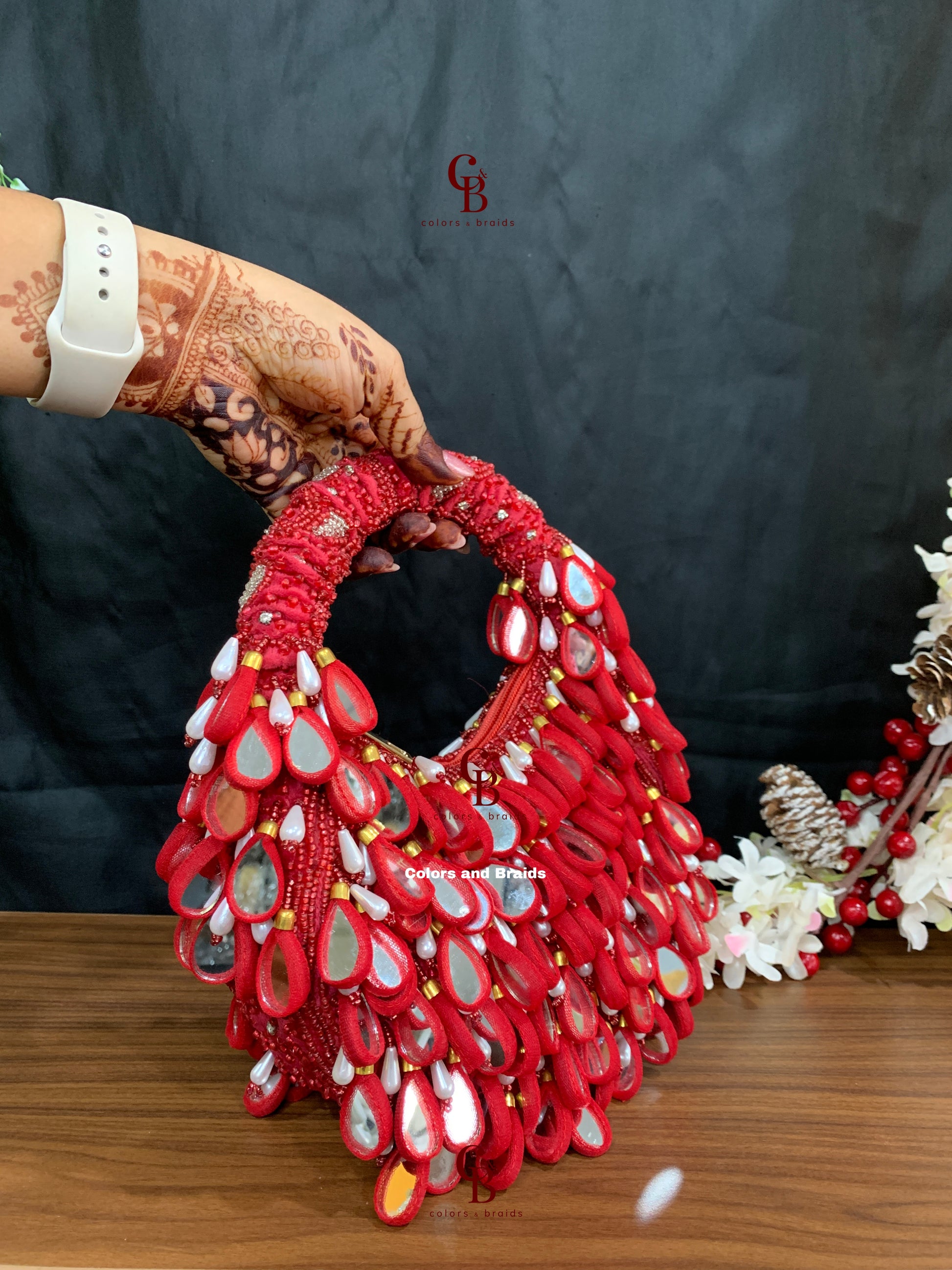 Zoe Mirror _ Gold, Red, Pink and Red Potli